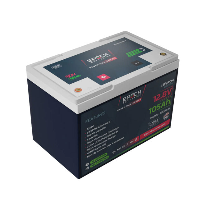 Epoch Batteries 12V 105Ah Essential Series - Group 24 - Heated & Bluetooth LiFePO4 Battery