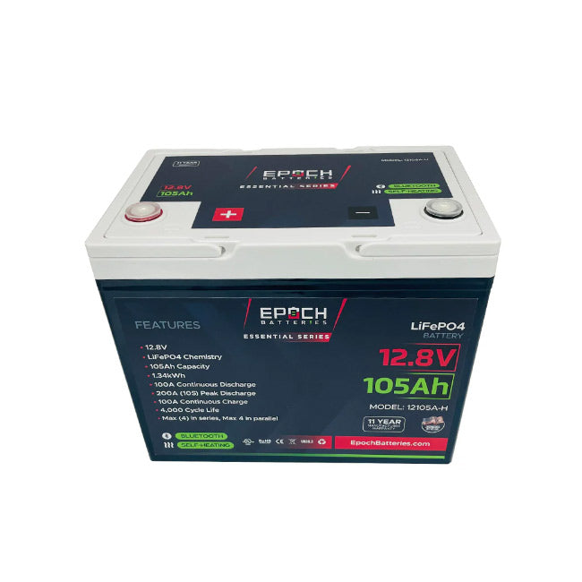 Epoch Batteries 12V 105Ah Essential Series - Group 24 - Heated & Bluetooth LiFePO4 Battery