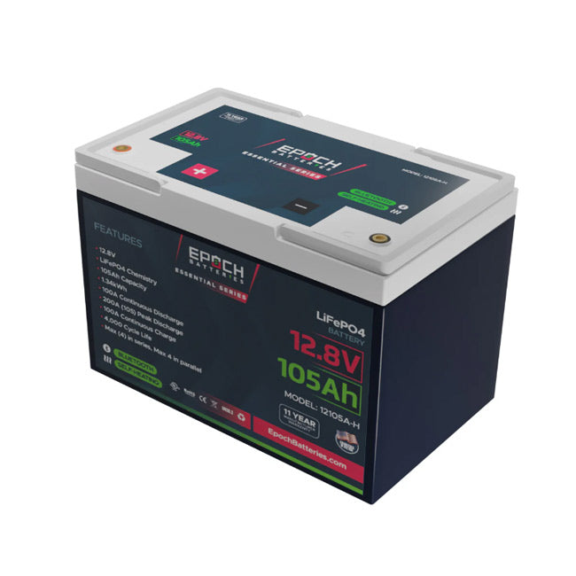 Epoch Batteries 12V 105Ah Essential Series - Group 24 - Heated & Bluetooth LiFePO4 Battery