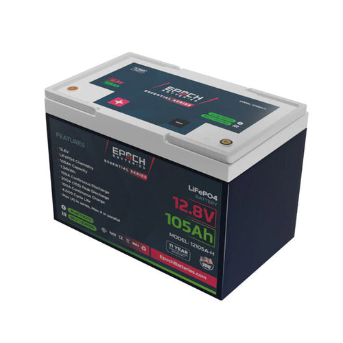 Epoch Batteries 12V 105Ah Essential Series - Group 24 - Heated & Bluetooth LiFePO4 Battery