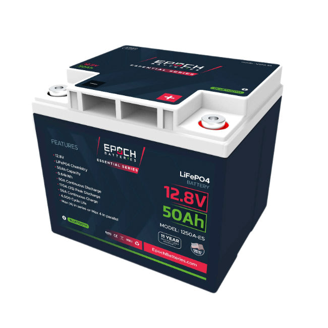 Epoch Batteries 12V 50Ah Essential Series - Bluetooth LiFePO4 Battery